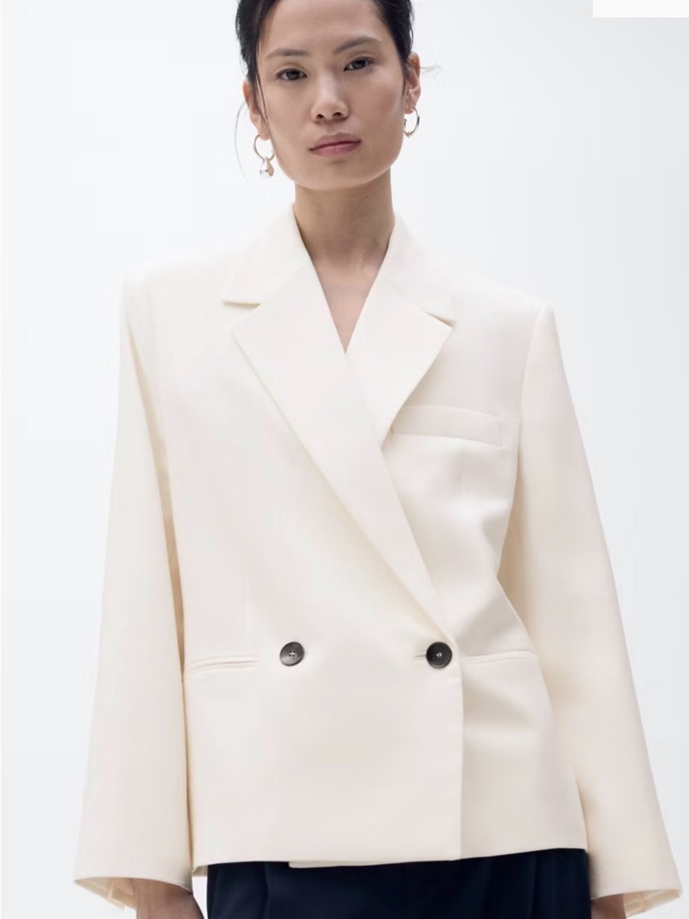 Mango MNG CONTRASTING DOUBLE-BREASTED BLAZER off white NWT Sz Medium retail $150